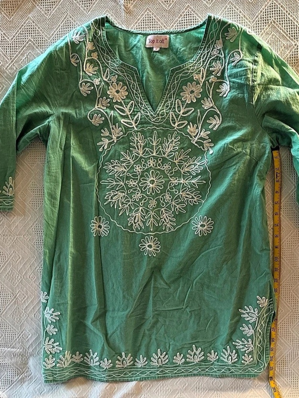 Top it off Embroidered Tunic in Green Size Large